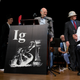 Akira Horiuchi, winner of this year’s Ig Nobel for medical education, demonstrates his self-colonoscopy technique during yesterday’s award ceremonies at Harvard University.